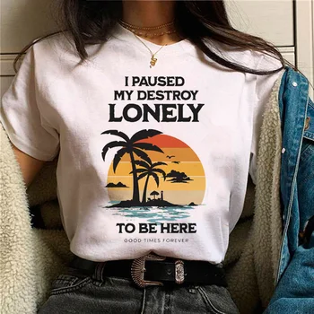 футболки i Paused My Destroy Lonely to Be Here, женские футболки в стиле харадзюку, забавная одежда для девочек, дизайнерская одежда Изображение 2