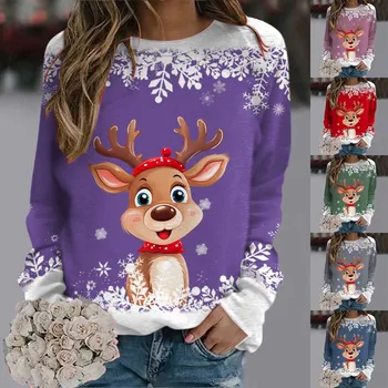 Хлопковый комплект женских свитеров для женщин, Рождественская толстовка с воротником-стойкой для девочек-подростков, милая толстовка для учителя с оленями