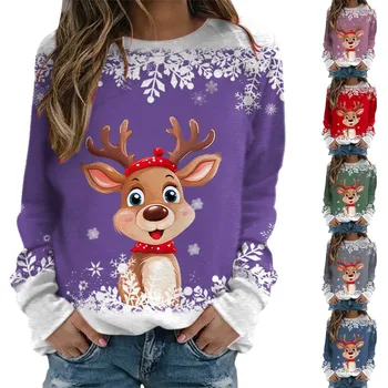 Хлопковый комплект женских свитеров для женщин, Рождественская толстовка с воротником-стойкой для девочек-подростков, милая толстовка для учителя с оленями Изображение 2