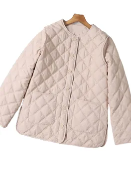 Хлопчатобумажная куртка с круглым вырезом, короткая приталенная версия, ретро-дизайн с ромбовидным узором, теплая и удобная новинка зимы 2023, 1106 г.