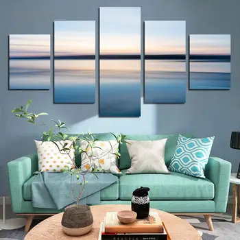 Холст с печатью Nordic Hd, океан и голубое небо, природные пейзажи, настенный художественный плакат, домашний декор, настенная роспись в гостиной из пяти предметов