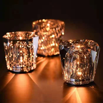 Хрустальная лампа diamond LED перезаряжаемая настольная лампа для ресторана и бара, прикроватное украшение для спальни, атмосферный свет Изображение 2