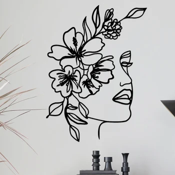 Художественное оформление стен в виде металлической линии, женское лицо, цветок, подвесное искусство, минималистичный современный настенный декор для спальни, ванной комнаты, гостиной