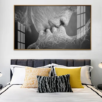 Целующаяся пара, Романтический любовный плакат, абстрактная живопись на холсте, черно-белые настенные рисунки, принт для украшения дома в спальне