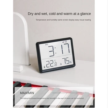 Цифровой Гигрометр Термометр с часами Монитор влажности Таймер Будильник для домашнего офиса Детской комнаты Изображение 2