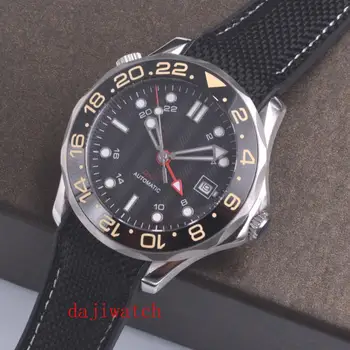 Часы Bliger 41 мм GMT с автоподзаводом, сапфировое стекло, черный стерильный циферблат, Керамический безель, Резиновый ремешок для часов, Часы из нержавеющей стали Изображение 2
