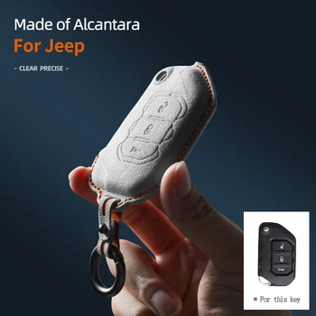 Чехол для автомобильных ключей из алькантары, защитный чехол для Jeep 3 кнопки Gladiator JT Sahara JLU Wrangler JL Rubicon 2018 2019, откидной пульт дистанционного управления