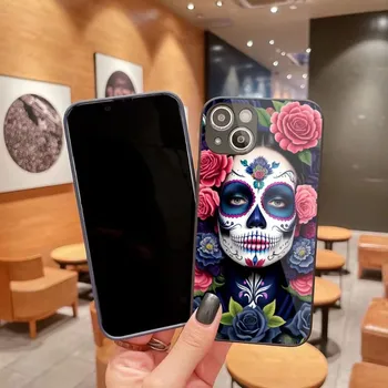 Чехол для телефона с изображением мексиканской девушки-черепа для iPhone 14 13 12 11 Pro Max X XR XS 8 7 Plus, цветная крышка для телефона из жидкого стекла