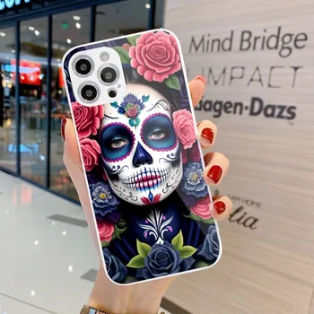 Чехол для телефона с изображением мексиканской девушки-черепа для iPhone 14 13 12 11 Pro Max X XR XS 8 7 Plus, цветная крышка для телефона из жидкого стекла Изображение 2
