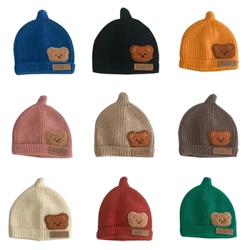 Шапка-капот с вышитым медведем, зимняя теплая шапка для мальчика и девочки от 0 до 8 месяцев 1560 г.
