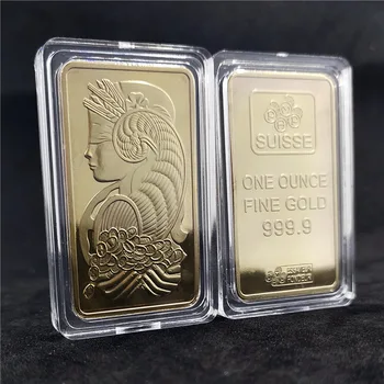Швейцарский Банк Золотой Слиток Памятная монета 1 унция Коллекция Золотых Монет Goddess Coin Квадратный Позолоченный Блок