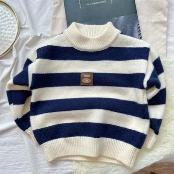 Шерстяной свитер для мальчиков, вязаный крючком, хлопковая ветровка 2023, Прекрасный утепленный Осенне-зимний пуловер, верхняя одежда, детская одежда