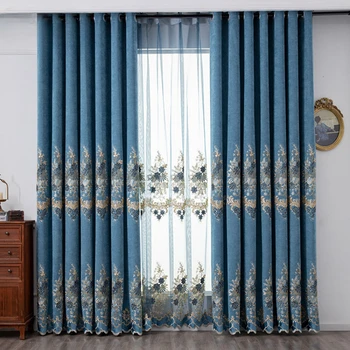 Шторы из синели для гостиной, столовой, спальни, роскошная затемненная вышивка в европейском стиле высокого класса Изображение 2