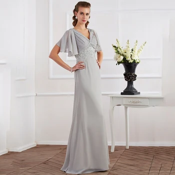 Элегантное платье для невесты из классического шифона с коротким рукавом, складкой и аппликацией, Трапециевидное праздничное платье на молнии длиной до пола.
