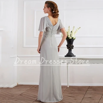Элегантное платье для невесты из классического шифона с коротким рукавом, складкой и аппликацией, Трапециевидное праздничное платье на молнии длиной до пола. Изображение 2