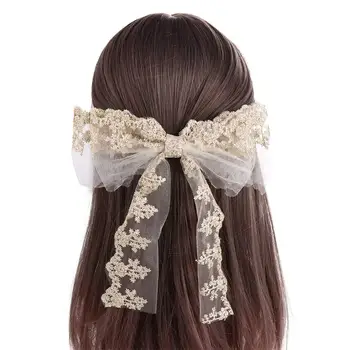 Элегантные женские аксессуары для волос с цветочной сеткой для девочек, заколка для волос с бантиком, кружевная пружинная заколка Изображение 2