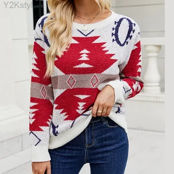 Элегантный женский теплый свитер, вязаный пуловер 2023, Осенне-зимний Цветной Рождественский модный повседневный свитер с длинными рукавами