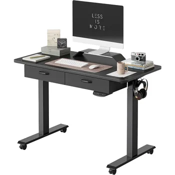 Электрический письменный стол с регулируемой высотой и двойным выдвижным ящиком, 48 x 24 дюйма, письменный стол для домашнего офиса со сплайсинговой столешницей