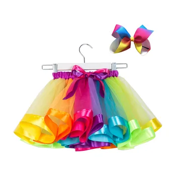 Юбка-пачка для девочек, юбки для маленьких девочек, мини-юбка для танцев, Радужный тюль, Детская юбка принцессы, Яркая детская летняя одежда Изображение 2