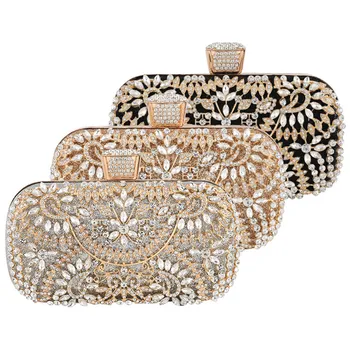 Бриллиантовый вечерний клатч для женщин, Свадебный Золотой клатч, сумочка на цепочке, маленькая праздничная сумочка с металлической ручкой