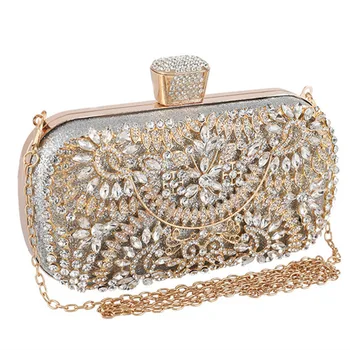 Бриллиантовый вечерний клатч для женщин, Свадебный Золотой клатч, сумочка на цепочке, маленькая праздничная сумочка с металлической ручкой Изображение 2