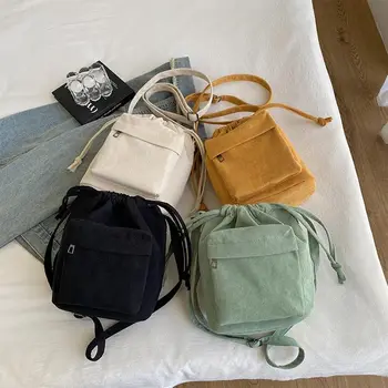 Вельветовая сумка-мешок на шнурке Зимние аксессуары однотонная повседневная сумка через плечо винтажные сумки-мессенджеры Женские