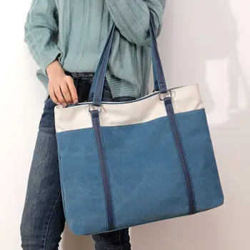 Женская холщовая сумка-тоут, однотонная дизайнерская женская повседневная сумка большой емкости, модная многоразовая сумка для покупок через плечо подмышками Изображение 2