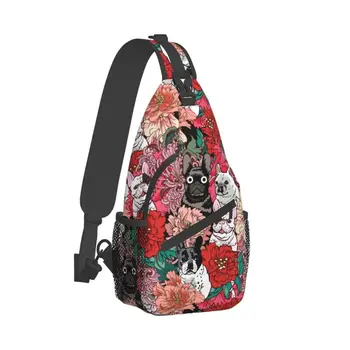 Крутой французский бульдог 	
Слинг-рюкзак Flowers через плечо Мужские сумки для любителей французских собак на ремне для пеших прогулок Изображение 2