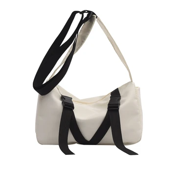 Модные женские сумки через плечо контрастного цвета, повседневная школьная сумка для юных студентов, женская сумка через плечо, нейлоновая дорожная сумочка Изображение 2
