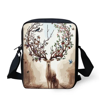 Модные сумки-мессенджеры с рисунком мультяшного оленя для девочек, сумка через плечо, фантазийный дизайн с животными, сумки через плечо для девочек, мини-кошелек с клапанами, сумка