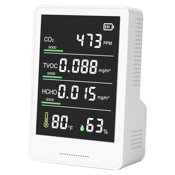 Монитор качества воздуха CO2, TVOC, HCHO, влажности и температуры Счетчик частиц Монитор качества воздуха в помещении Белый для дома, офиса