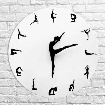 Настенная Наклейка Часы Yoga Training Center Украшение Кварцевые Бесплатная Доставка 3D Позы Для Йоги 12 