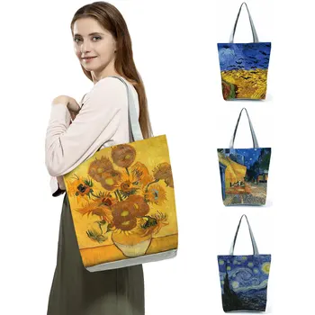 Новая сумка-тоут в стиле живописи маслом Ван Гога, ретро-арт, модная дорожная сумка, женская Повседневная Эко-сумка для покупок, высококачественная складная сумка через плечо