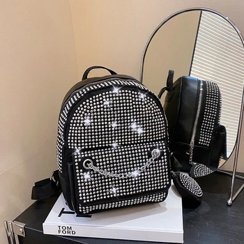 Роскошный женский рюкзак с бриллиантами, трендовая сумка через плечо для дам, Дизайнерская сумка с круглым кошельком для монет, Противоугонный рюкзак