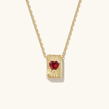 Рубиновое ожерелье Love square с женственным дизайном, квадратная цепочка для ключиц в форме сердца, новинка