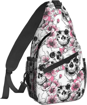 Сахарный Череп, скелет, цветок, Розовый рюкзак-слинг, нагрудная сумка, сумка через плечо, сумка для спортзала, Велосипедная Дорожная Походная сумка для мужчин и женщин