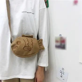 Холщовая сумка через плечо Taiyaki в японском стиле, мультяшная сумка через плечо, многофункциональная сумка для хранения большой емкости