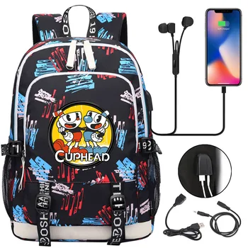 Школьные сумки Cuphead Game Mugman для подростков, рюкзак для ноутбука с USB-зарядкой, сумка для студенческих книг для мальчиков и девочек, дорожная сумка Mochila